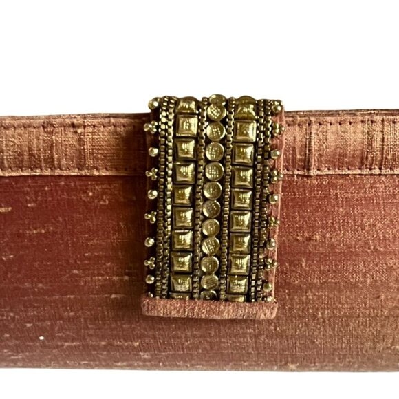 Fabindia Bronze Silk Evening Clutch With Embellished Clasp Exotic Elegant - Picture 3 of 8